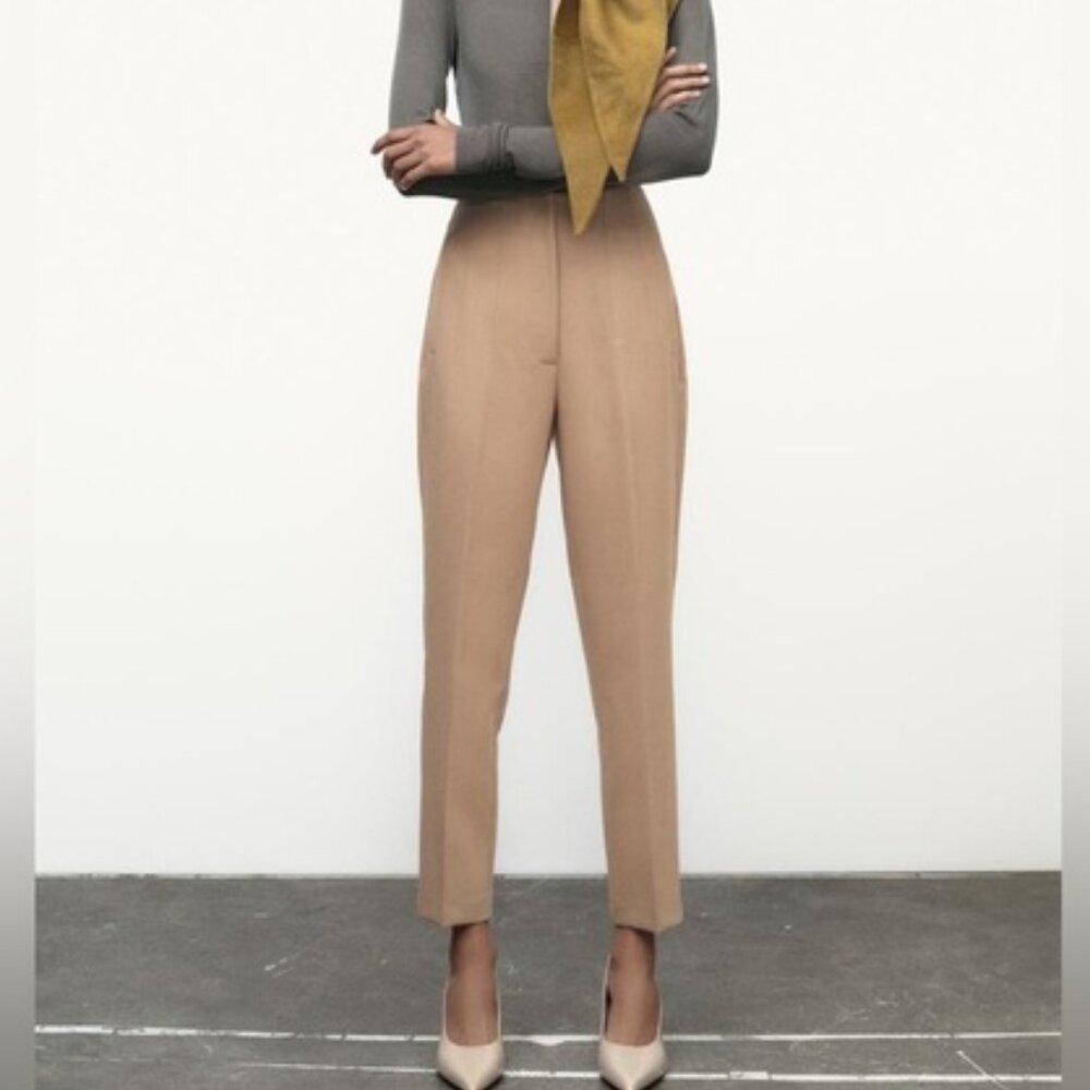 Zara Taupe Brown High Waist Ankle Pants Size Large